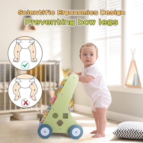 LOL-FUN Wooden Baby Walker with Wheels, Push Toy for Boys Girls 12 Months - Image 4