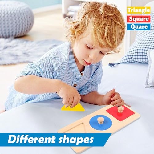 Adena Montessori Colorful Multiple Shape Puzzles Toys for 6-12 Months 1 Year Old Toddler Babies First Shapes Geometric Jumbo Knob Wooden Puzzle Color Sorter (3 Pieces) - Image 3
