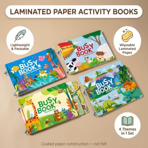 Montessori Busy Book for Toddlers 3+ – 4 Laminated Preschool Activity Books with Velcro Pieces, Dinosaur Farm Ocean Animal Themes, Screen-Free Travel Quiet Book Set - Image 2