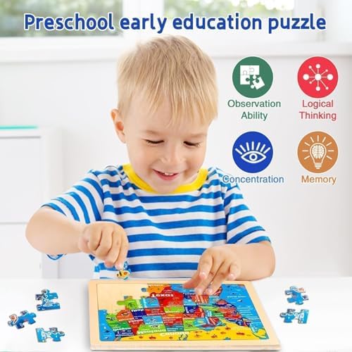 Wooden Puzzles for Toddlers 3-5,6 in 1 Jigsaw Wooden Solar System Puzzles for Ages 4-6,Preschool Educational Brain Toys Birthday Gifts for Boys and Girls 2 4 3 5 Year Old（World Map） - Image 3