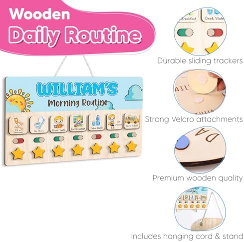 Wooden Chore Chart for Boys, Daily Routine Chart for Kids, Visual Schedule, Chore Reward Chart, Bedtime Morning Routine Chart for Toddlers (03) - Image 6