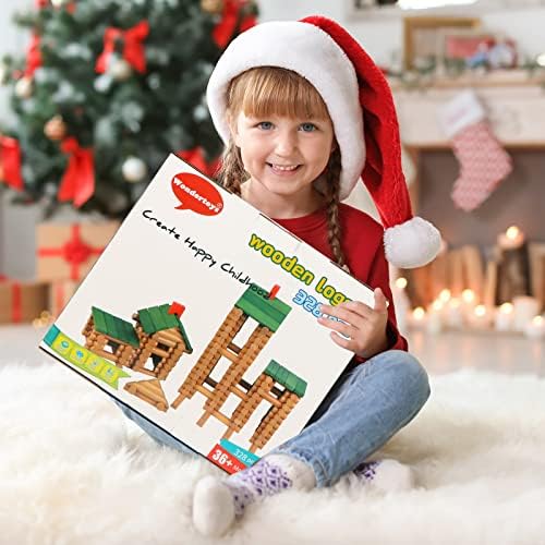 Wondertoys 328 Pcs Wooden Logs Set Ages 3+, Classic Building Log Toys for Kids, Creative Construction Engineering Educational Gifts - Image 7