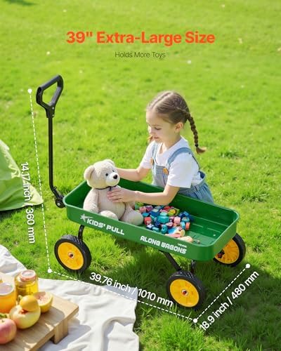 VEVOR 39 inch Kids Wagon, Pull Along Rolling Utility Cart Wagons for Kids, Cargo Wagon for Garden, Beach, Camping for Child Present - Image 4