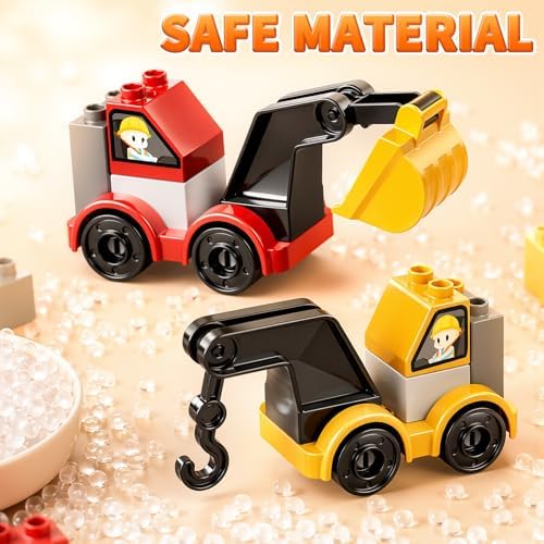 Toddlers Car Building Blocks Set, 72 Pcs Large Building Blocks, STEM Construction Toys Include Excavator,Bulldozer,Dump Truck,Road Traffic,Signs,Toys for 3 4 5 4 7 8 Year Old Boys Girls - Image 6