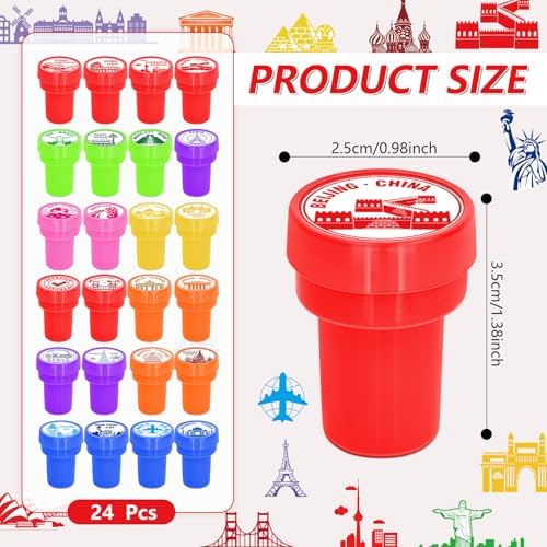 Cinrobiye 24 Pcs Adventure Travel Stampers Party Favor Set, Fun Bon Voyage Travel Stamps for Kids Birthday Party, Classroom Rewards, Carnival Prizes, Goody Bag Fillers, Travel Themed Party Supplies - Image 3