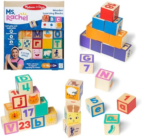 Melissa & Doug Ms. Rachel Letter, Number, and Game Wooden Learning Blocks with Activity Cards for Girls and Boys Toddlers Ages 18 Months+ - FSC Certified by Unknown