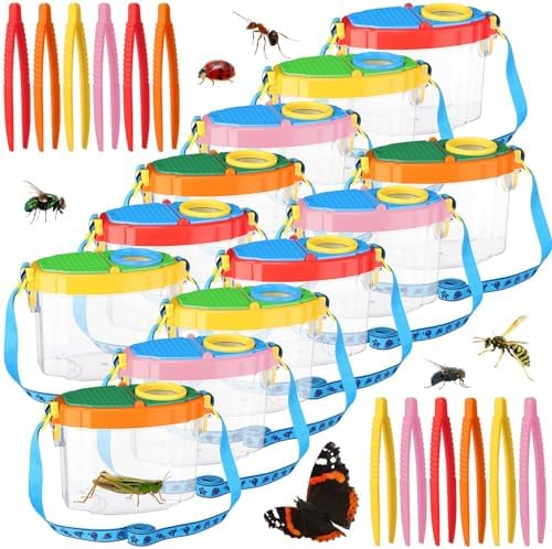 Halloscume 12 Pack Bug Catcher for Kids Insect Bug Viewer Kit with Tweezers Explorer Outdoor Set Insects Catcher Containers Magnifying Box for Children Science Nature Exploration Tool(Bright Color) by Halloscume