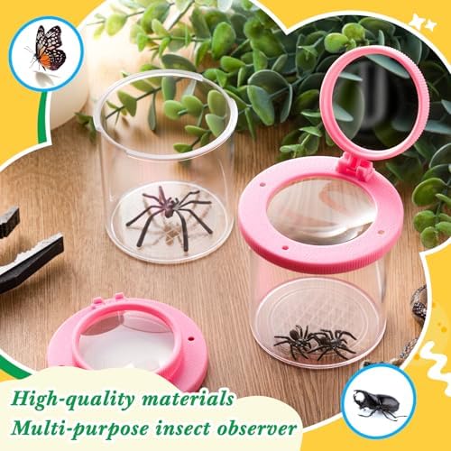 Skylety 2 Pieces Bug Jars Insect Viewer Catcher Bug Magnifying Insect Cage Container for Kids Children Science Nature Exploration Tool (Pink) - Image 5