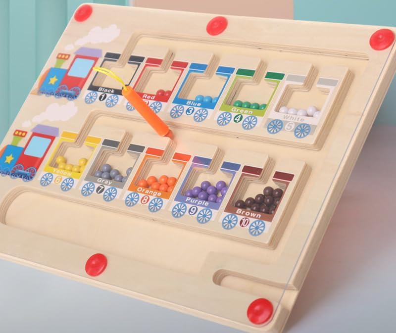Montessori Practical Life/Science/Math Magnetic Colors Numbers 1-10 Maze Moving Magnet Beads Train Carriages Classroom Game Puzzles Counting Matching Montessori Toys for Boys Girls 3 4 5 6 7 Years Old - Image 4
