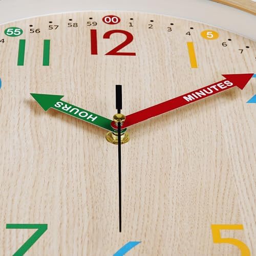 Lafocuse 12 Inch Silent Colorful Wall Clock Wood Grain Easy to Read, Cute Analog Rainbow Clock Time Teaching for Classroom Bedroom School - Image 6