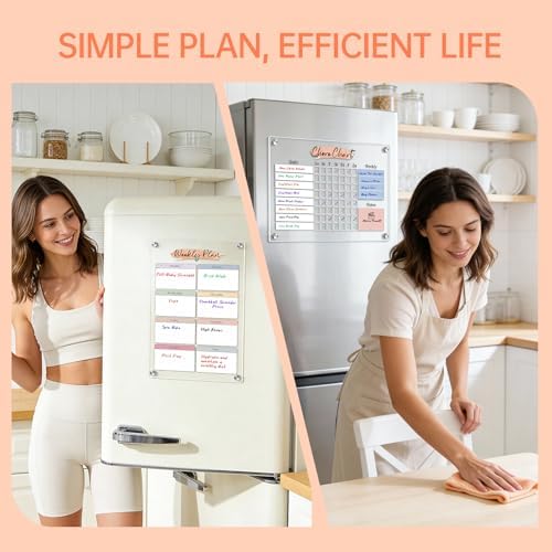 Magnetic Dry Erase Acrylic Chore & Weekly Calendar Set for Fridge, Refrigerator Visual Color-Block Design with 6 Color Erasable Magnetic Markers, Ideal for Kitchen Meal Planner & Family Work Task - Image 6
