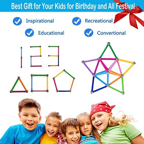 Beicarin 310 Pcs Magnetic Building Sticks Blocks Toys, Magnet Educational Toys Magnetic Blocks Sticks Stacking Toys Set for Kids and Adult, Non-Toxic Building Toy 3D Puzzle with Storage Bag - Image 2