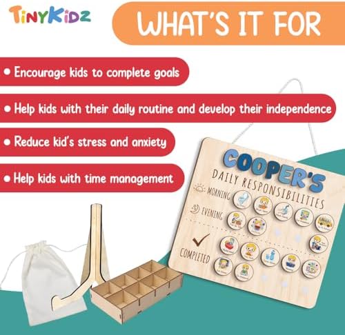 Wooden Chore Chart for Kids Visual Schedule, Routine Chart for Kids, Morning Bedtime Routine Chart for Toddlers Ages 2-4, Daily Kids Schedule Board for Home (16) - Image 3