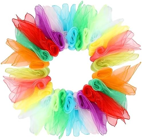 KIMOBER 24PCS Square Dance Scarves,12 Colors Juggling Silk Magic Tricks Music Movement Scarf Props for Kids Toddlers Children(24in × 24 Inches) by KIMOBER