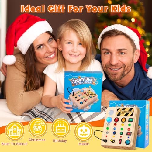 TINTECUSA Busy Board Montessori Toys for Toddler, Wooden Sensory Board Switch Toy with Shape Sorter LED Light Up Toys Educational Plane Travel Activity for Girls & Boys - Image 6
