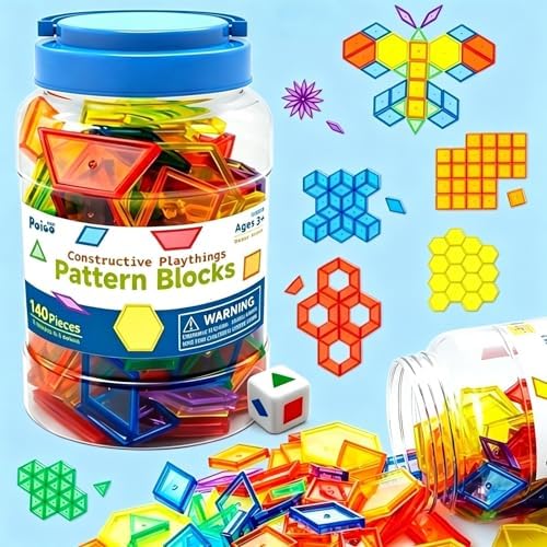 EXBEPE Translucent Pattern Blocks for Classroom 140 Pcs Kids Light Table Manipulatives Toys Education Learning Geometric Shapes - Image 2