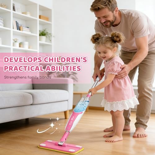 30in Kids Spray Mop, Toddler Cleaning Toy Mop, Magenta - Image 2