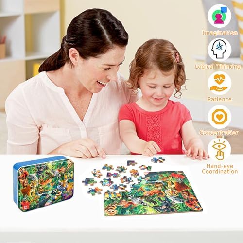 LELEMON Puzzles for Kids Ages 4-6, 60 Piece Puzzles for Kids in Metal Box - Image 3