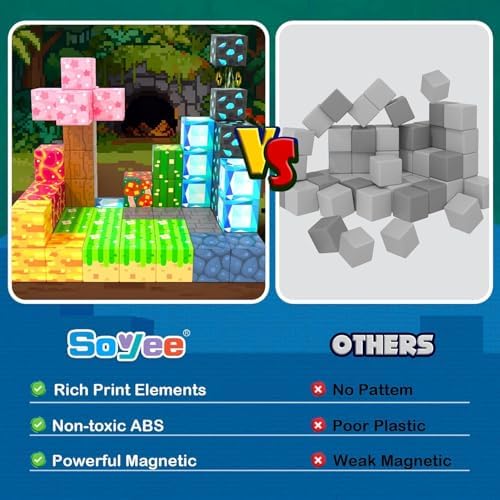 Soyee Magnetic Blocks 150 PCS Building Toys for Ages 4-8 9-12 3-5 Forest & Mine Theme Magnet Building Cubes STEM Sensory Toys for Kids for Boys & Girls - Image 6