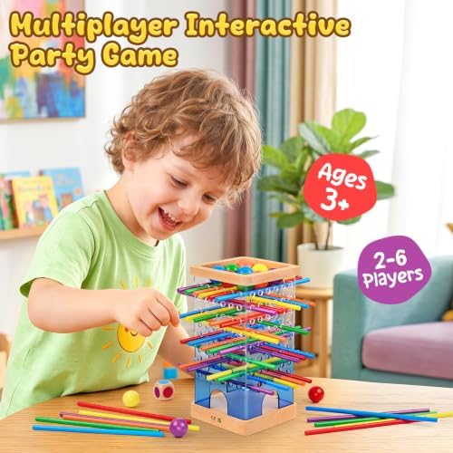 Montessori Wooden Board Game for Kids 4-6 with 48 Sticks and 12 Balls - Image 2