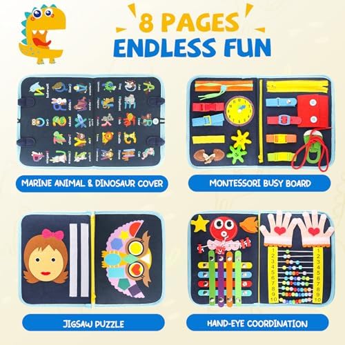 Toddler Busy Board, Montessori Sensory Toys for Boys, 3-8 Year Old Girl Toddler Travel Toys, Educational Learning Activities Board for Motor Skills, Birthday Gifts for Airplane Car, Pink - Image 3