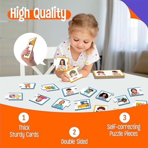 Feelings & Emotions Puzzle Cards, 50PCS Puzzles with Different Moods-Learn to Identify Various Feelings, Learning Toy for Kids with Autism, ADHD -Educational Tools for Therapy, Classroom, Home Use - Image 4