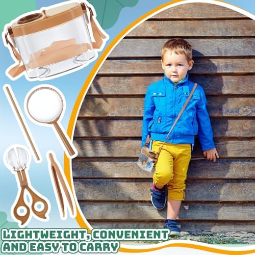36 Pcs Bug Catcher for Kids, Bug Catching Kit with Insect Transfer, Tweezers, Magnifying Glasses, Sticks, Observation Cages, Shoulder Straps for Kids Gift(Beige) - Image 6