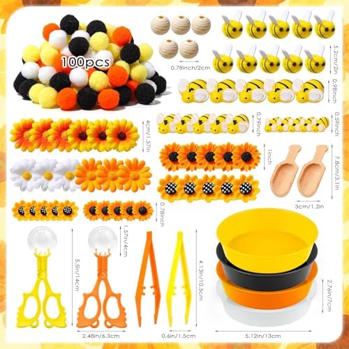 172 Pcs Sunflower Sensory Bin Filler Spring Summer Bee Honeycomb Counting Sorting Sensory Bin Items Fine Motor Sunflower Counts for Easter Day Spring Summer Sorting Counting Decor - Image 2