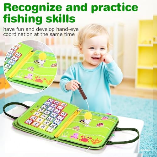 JHkim Busy Board Montessori Toys, Birthday Gifts for Boys Girls, Autism Sensory Travel Toy, Educational Activity Busy Book Board, Learning Fine Motor Skills Toys, Green - Image 4