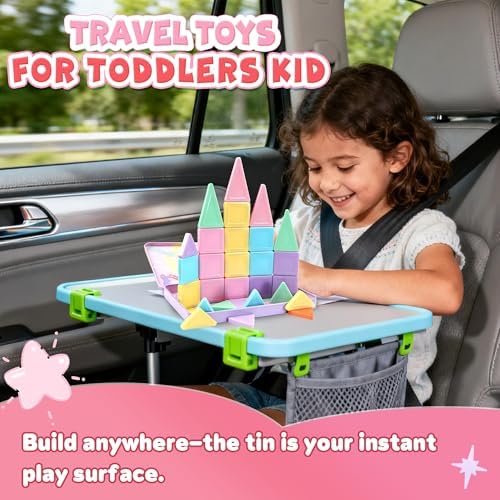 Travel Magnetic Tiles for Toddler Girls, 36PC Mini Macaron Set Airplane Restaurant Road Trip Gifts for Kids Age 3 4 5 6 7 8 Year Building Magnet Blocks Fidget Classroom Prize Easter Basket Stuffers - Image 4
