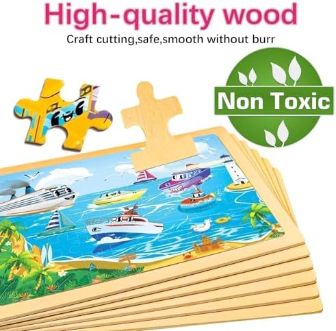 Wooden Puzzles for Toddlers 3-5,6 in 1 Jigsaw Wooden Solar System Puzzles for Ages 4-6,Preschool Educational Brain Toys Gifts for Boys and Girls 2 4 3 5 Year Old（Vehicle） - Image 4