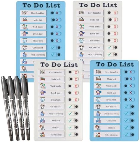 4 pcs Chore Chart for Kids Multiple Kids ADHD Tools Checklist Board Routine Schedule (to Do List) by PIQOLA