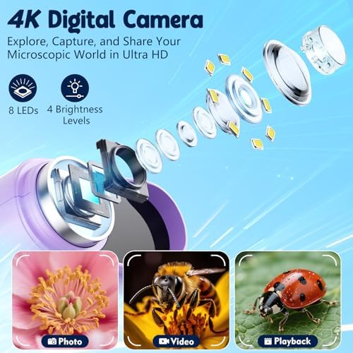 Odatay 2.4" 4K 1000X Digital Kids Microscope with 32G Card 12 Slides Purple - Image 3