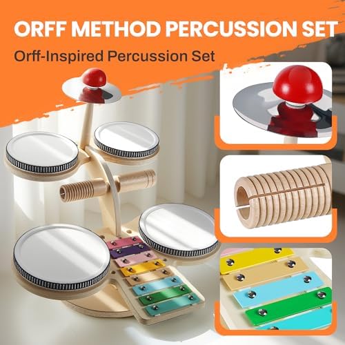 iPlay, iLearn Toddler Wooden Drum Set, Kids Musical Instruments Toy, 8 in 1 Percussion Drum Kit W/Xylophone Cymbal, Baby Montessori Learning Birthday Gifts for 18 Month, 2 3 4 5 6 Year Old Boy Girl - Image 6