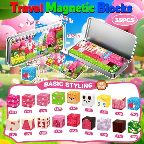 Princess Magnetic Building Blocks Travel Toys - 35PCS Magnet Cubes for Kids Ages 4-8, STEM Learning Toys, Portable Magnetic Toys Set for Toddlers 3-5, Boys & Girls，Birthday Gifts, Classroom Prizes - Image 3