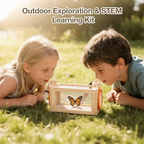 Wooden Bug Catcher Kit for Kids, 16-in-1 Outside Toys for Toddlers STEM Outdoor Explorer Set with 3-Way Observation Habitat, Butterfly Net, Magnifying Glass, Educational Gift for Boys Girls Ages 3-8 - Image 5
