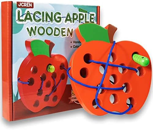 JCREN Wooden Lacing Apple Threading Toys Wood Apple Block Puzzle Travel Game Toys Early Learning Fine Motor Skills Montessori Educational for Baby Toddlers Kids 3 4 5 Years Old - Image 3