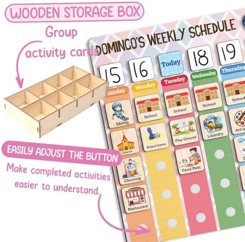 Wooden Weekly Routine Chart For Kids - 15x15" Visual Schedule And Calendar For Toddler Planner - Image 6