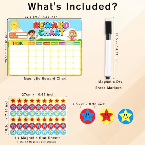 Magnetic Reward Chart, Dry Erase Weekly Behavior Chore Chart with 54 Magnets Star Stickers 1 Markers, Reusable Fridge Responsibility Incentive Daily Routine Task Tracker for Potty Training Home School - Image 4