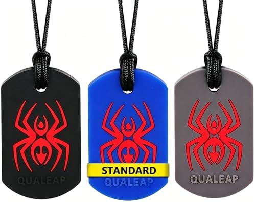 Spider Sensory Chew Necklace for Kids - Chewing Necklace Teething Necklace Teether Necklace Chew Toys - Chewing, Autism Sensory Teether Toy (Standard Firm - Normal Chewer) by QUALEAP