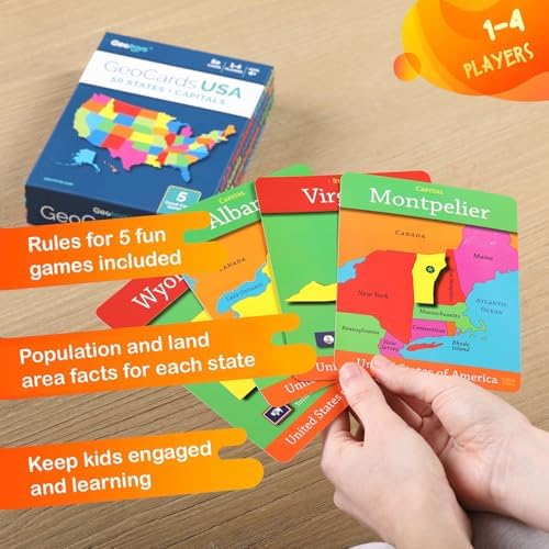 GeoCards USA Flashcards, States and Capitals, Geography Games for Ages 4+ - Image 3