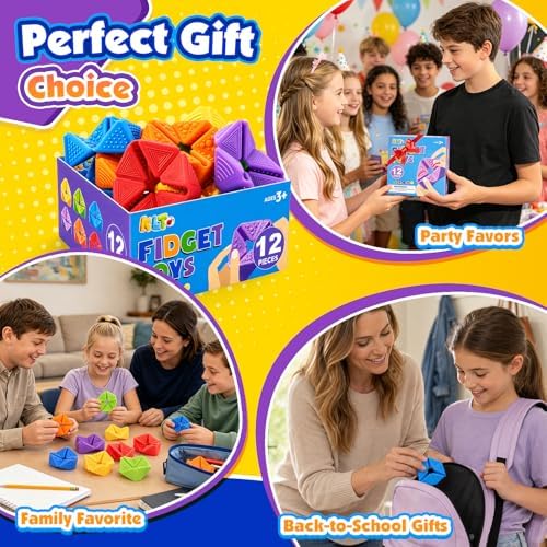 KLT Fidget Toys Bulk for Kids: 12 Pack Quiet Sensory Flip Toys with 4 Textures - Small Silicone Fidgets for Classroom Prize Box - Autism ADHD Calm Down Toys - Image 6