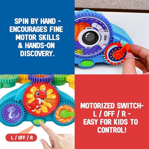Motorized Gear Building Blocks Toys, Electric Dinosaur Spinning Set Ages 3-6, STEM Construction Kit, Fine Motor Cause-Effect Gift for Boys Girls - Image 3