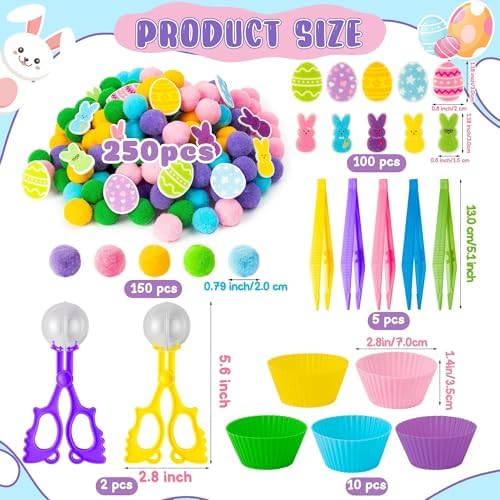 EZdhuawuse Summer Sensory Bin Fillers Toys for Kids - 268 Summer Egg Bunny Fine Motor Toys Birthday Gift, Counting Sorting Toys with Felt Egg Rabbit Pom Pom Cup Clips, Preschool Learning Activitie - Image 2