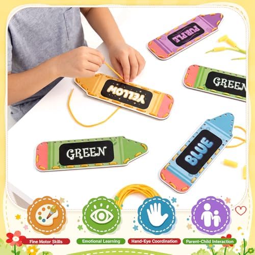 Funrous 10 Pieces Recognition Lacing Cards for Over Age of 6 Kids, Color - Image 5