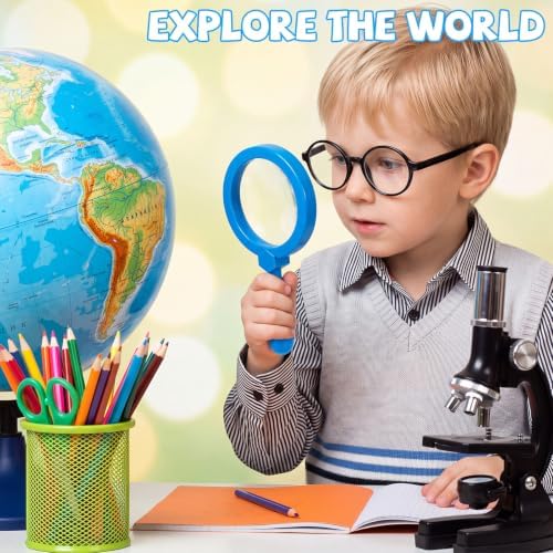 Lewtemi Kids Science Learning Toys Kids Magnifying Glass with Stand Grasp Jumbo Magnifiers 3X Magnification Exploration Preschool Learning Toys for Reading Book Map Insect (Blue) - Image 6