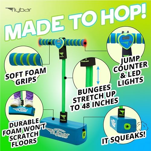 Flybar My First Foam Pogo Jumper for Kids Fun and Safe Pogo Stick for Toddlers, Durable Foam and Bungee Jumper for Ages 3 and up, Supports up to 250lbs (Blue LED) - Image 2