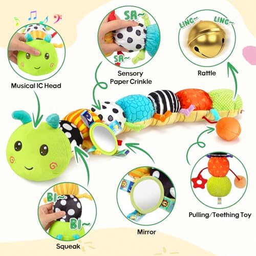 Baby Sensory Toys for 0-12 Months, Musical Caterpillar Tummy Time Toys - Image 3