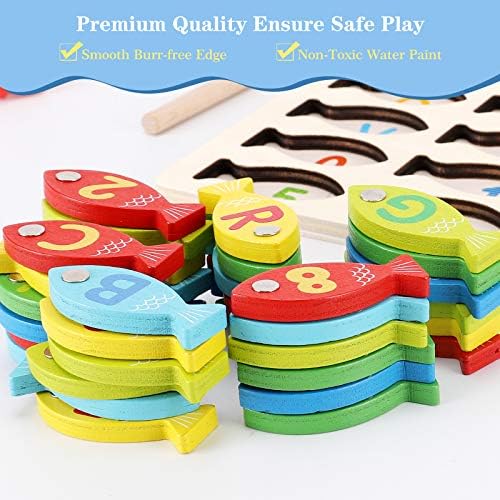 Magnetic Wooden Fishing Game Toy for Preschoolers, Alphabet Fish Catching Counting Games Puzzle with Numbers and Letters, Preschool Learning ABC and Math Educational Toys for 3 4 5 Years Old Kids - Image 5