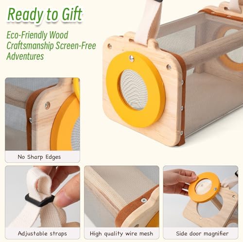 Bug Catching Kit for Kids Ages 3-14, 11PCS Wooden Nature Explorer Set with Butterfly Net, Bug Habitat, Magnifying Glass and Outdoor Insect Tools, Catch-and-Release STEM Educational Toy Gift - Image 4